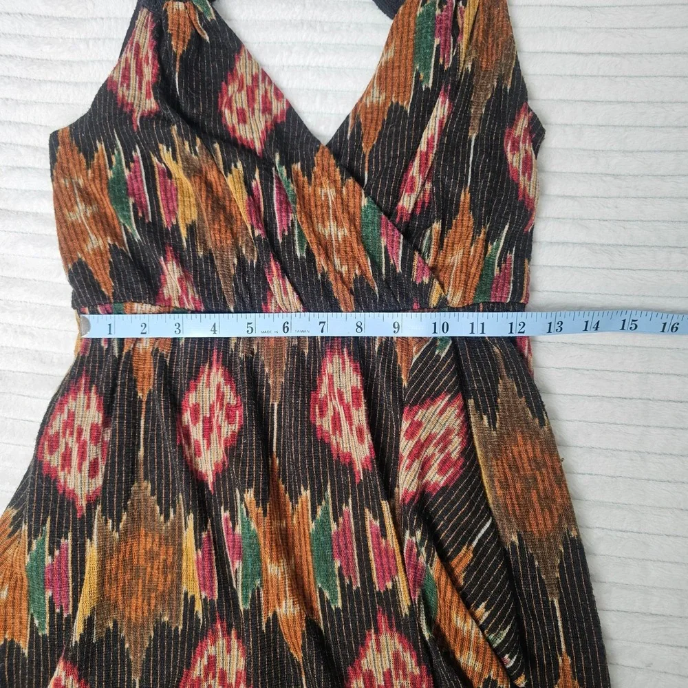 Free People Black Midi Dress with Rust, Mustard & Olive Ikat Print